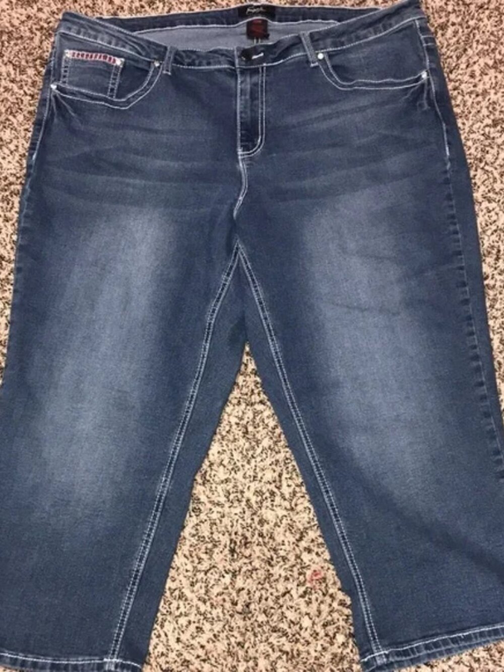 Earl Denim Embroidered Cropped Stretch Plus Size 20W Blue Jeans | EUC